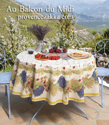 French Round Tablecloth coated or cotton (Lavender & roses. raw) - Click Image to Close